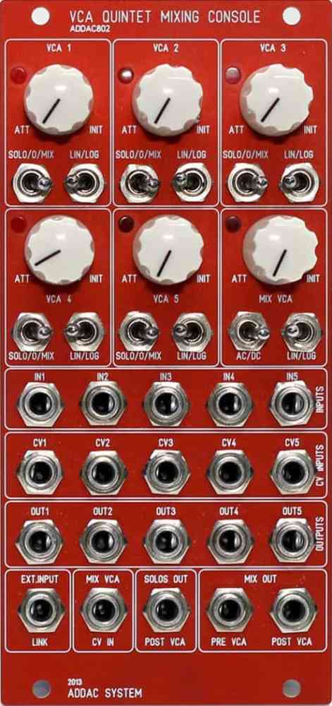 ADDAC 802 VCA Quintet Mixing Console Eurorack Module (Red)